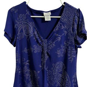 Jaclyn Smith Size Small Blue Silver Accent Detail Women’s Blouse Short Sleeve